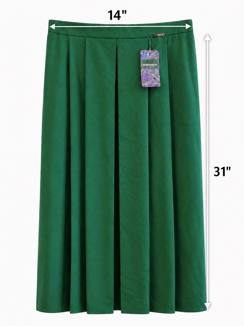 Vintage 90’s Geiger Austria NWT Green Wool Pleated Midi Skirt Size 38/ 6-8 US - Picture 3 of 12
